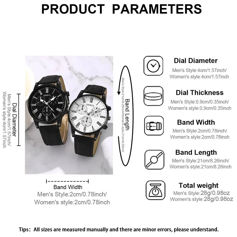 2PCS Set Couple Fashion Casual Leather Watches Ladies Simple Dial Quartz Wristwatches Dress Clock Montre Femme