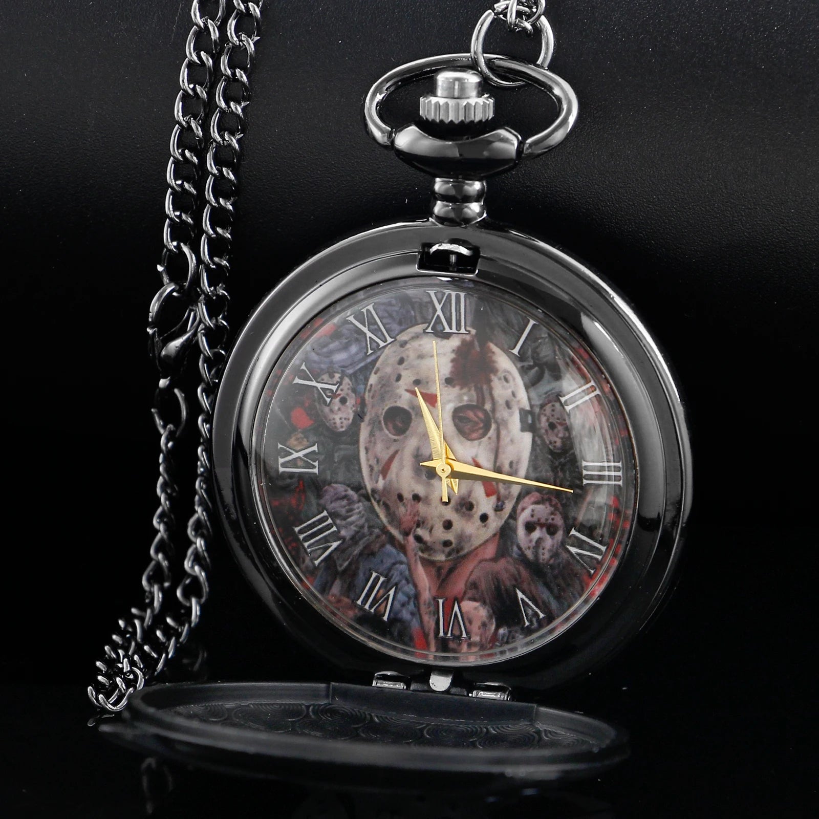 Classic Horror Movie Mask Butcher Black Quartz Pocket Watch Popular Men's Necklace Pendant Women's Children's Jewelry