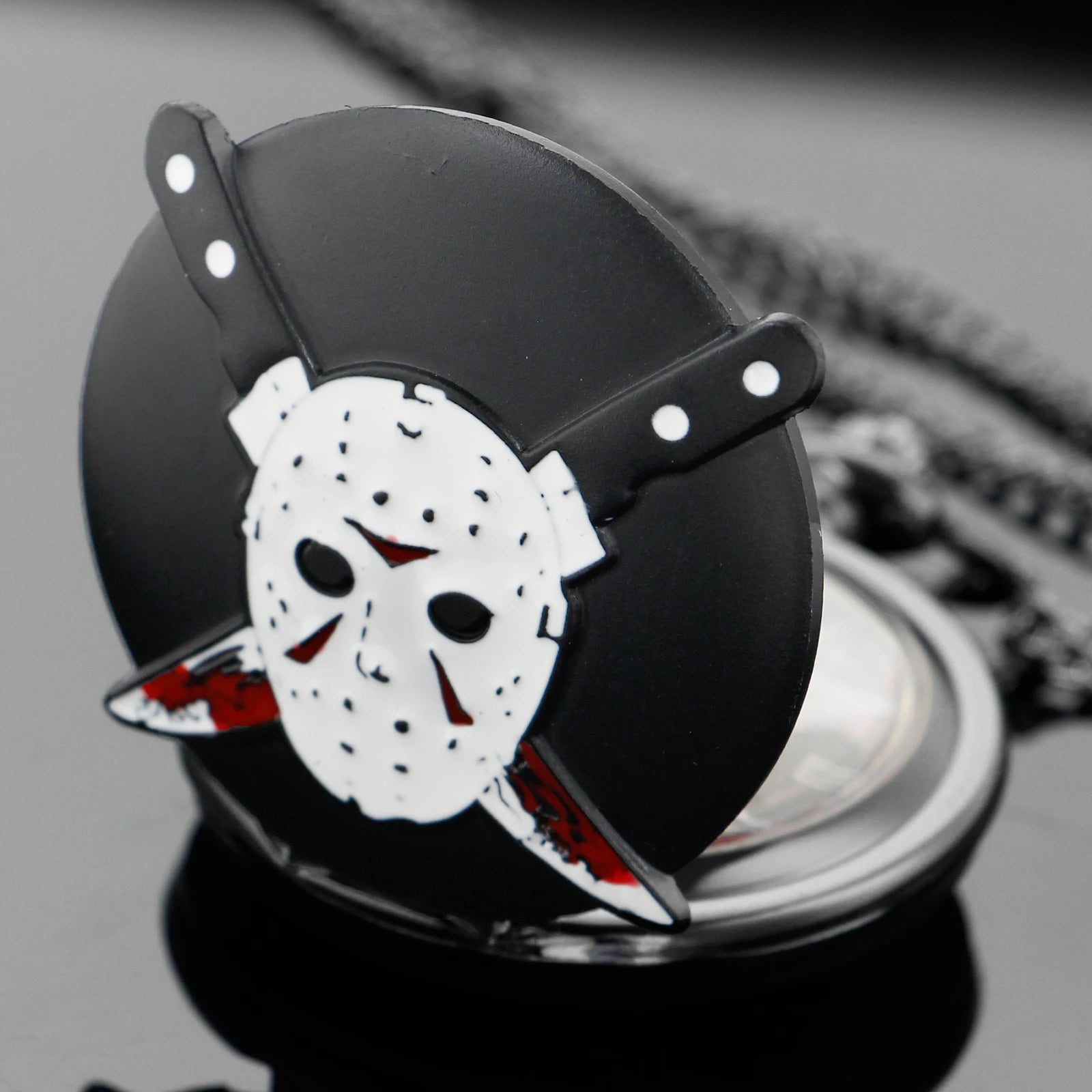 Classic Horror Movie Mask Butcher Black Quartz Pocket Watch Popular Men's Necklace Pendant Women's Children's Jewelry