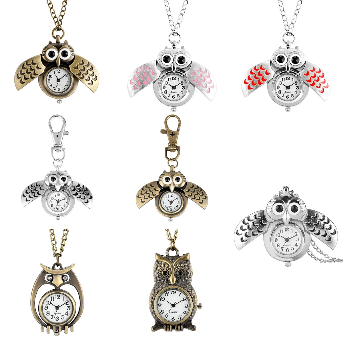 Tiny Cute Owl Shaped Pendant Necklace Pocket Watch for Kid Men Women Retro Quartz Pocket Clock Gifts Arabic Numerals Dial